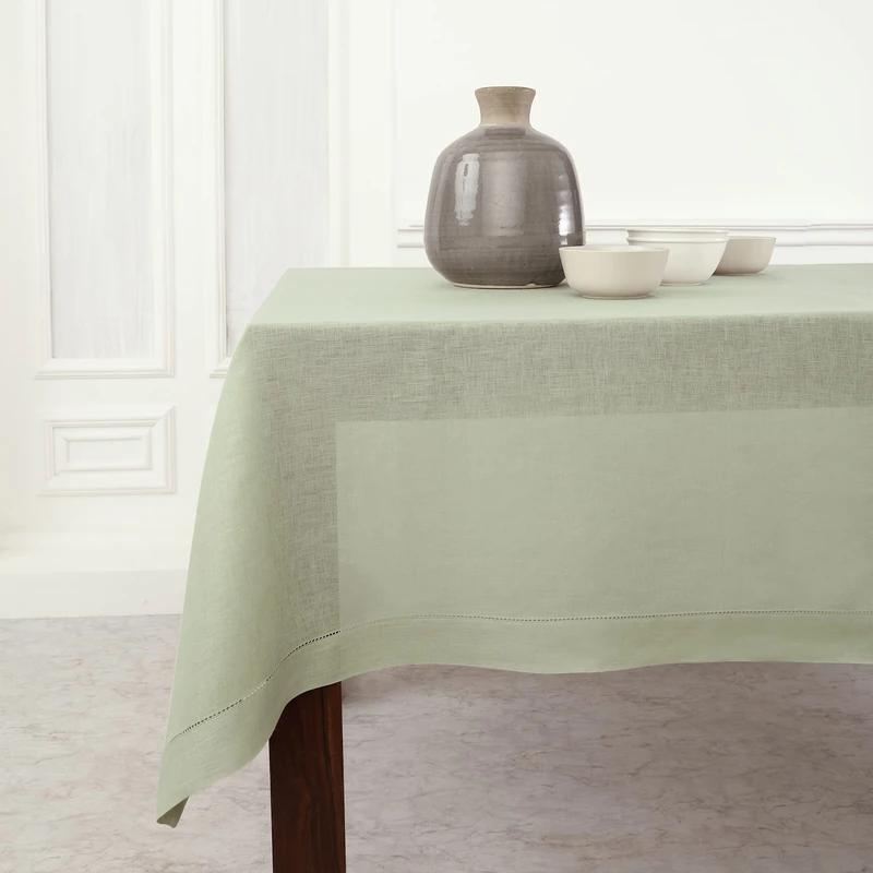 Solino Home Linen Tablecloth 60 x 132 Inch – 100% Pure Linen Sage Green Tablecloth for Spring, Summer, Father's Day, Indoor, Outdoor – Classic Hemstitch, Handcrafted from European Flax