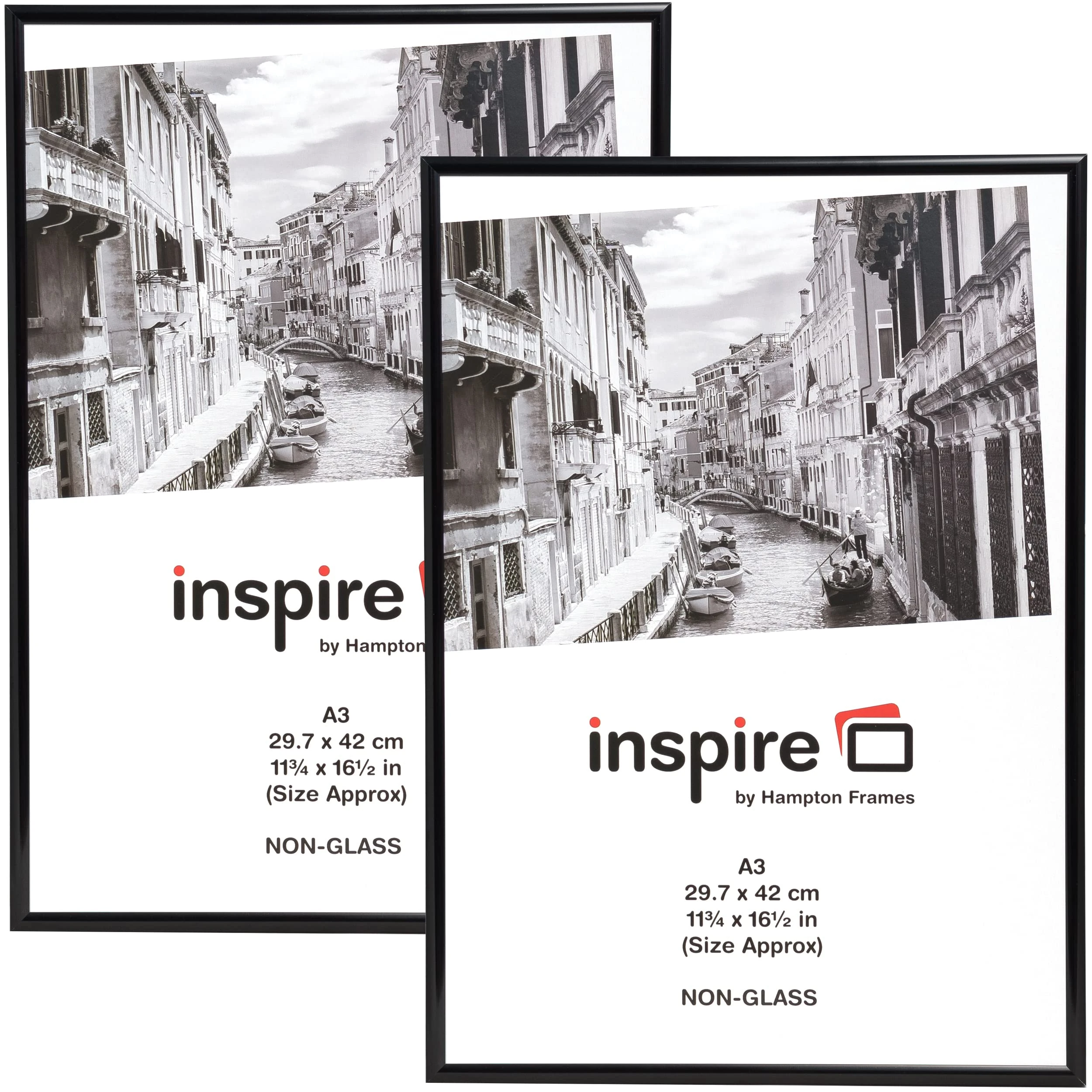 Hampton Frames Backloader Poster Frame Pack of 2 | A3 Size, Black, Acrylic Front, Foil Wrapped Plastic | Drop-In Back, Wall Mount | For Photos, Certificates, Posters