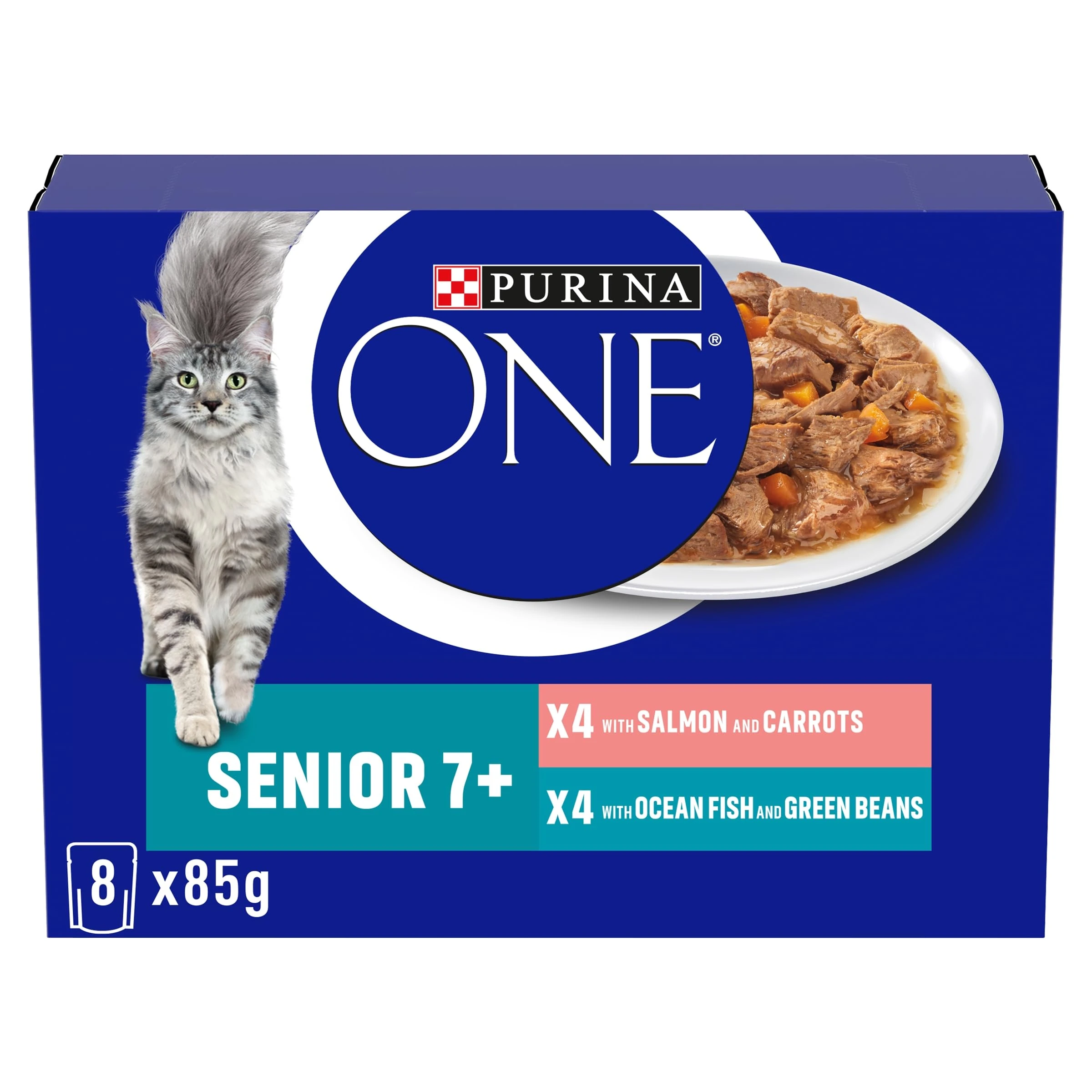 PURINA ONE Senior 7+ Mini Fillets Salmon & Ocean Fish Wet Cat Food 8x85g (Pack of 5)