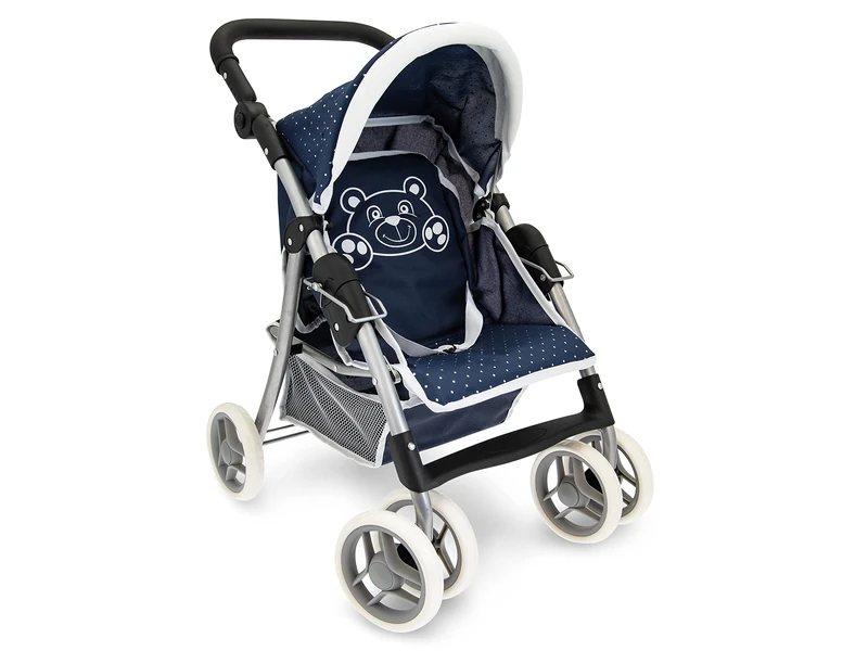 Teorema Giocattoli - Baby Stroller for Toy Dolls with Metal Frame, Adjustable Handle, Reclining Backrest, Height 65 cm and Storage Basket, 74255