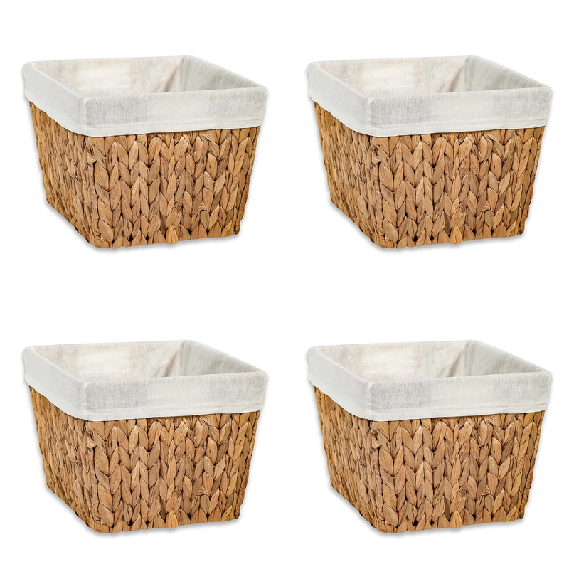 11.5" Hyacinth Storage Basket with Handles and Fabric Liner Rectangular, by Trademark Innovations (Set of 4)
