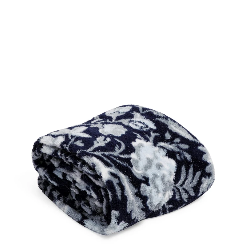 Vera Bradley womens Fleece Plush Shimmer Throw Blanket D cor, Frosted Lace Navy, One Size