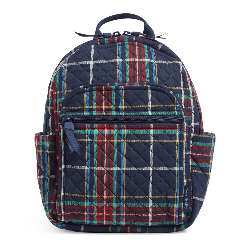 Vera Bradley Women's Small Backpack Bookbag, Tartan Plaid-Recycled Cotton, One Size