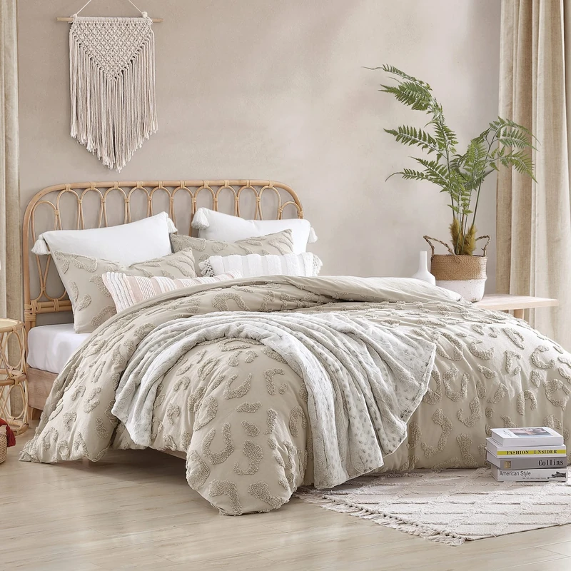 Peri Home 100% Cotton 3-Piece Comforter and Sham Set, Linen Chenille Leopard, Full/Queen
