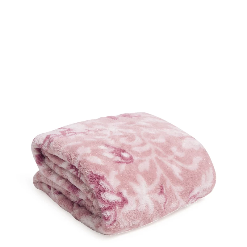 Vera Bradley womens Fleece Plush Shimmer Throw Blanket D cor, Frosted Lace Pink, One Size