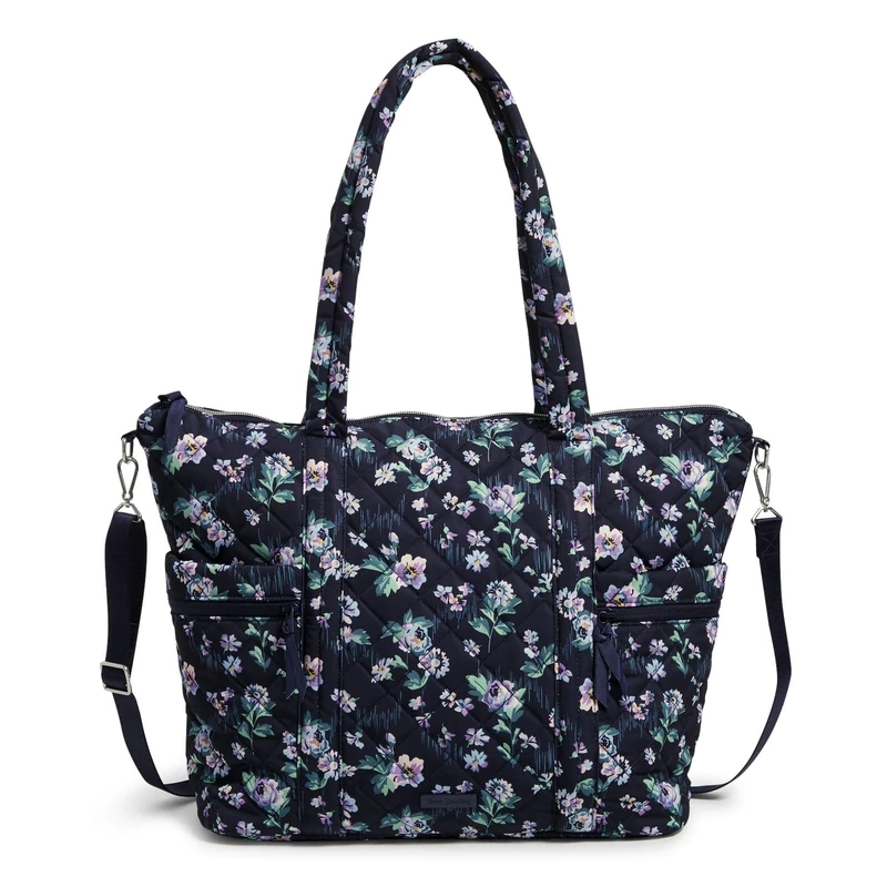 Vera Bradley Women's Performance Twill Large Multi-Strap Tote Bag Handbag, Navy Garden, One Size