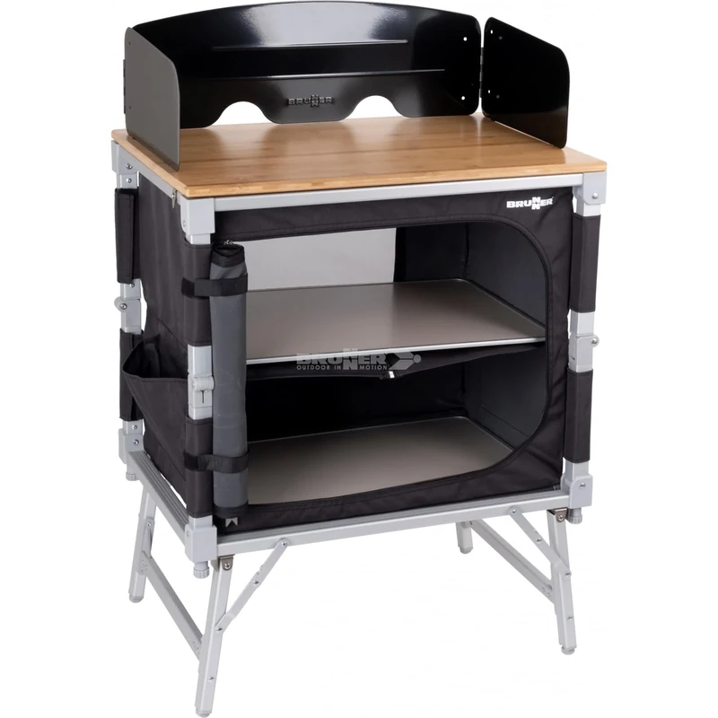 Brunner 0422091N.C06 Compact Space Saving Camping Kitchen Cabinet for Van and Minibus Azabache Cube with Bamboo Top