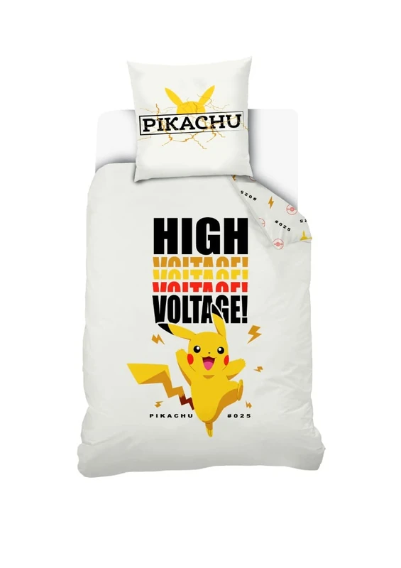 Pokemon – Pokemon Pikachu High Voltage Duvet Cover 140 x 200 cm + Pikachu Pillowcase 63 x 63 cm – White – 100% Cotton - Image 1