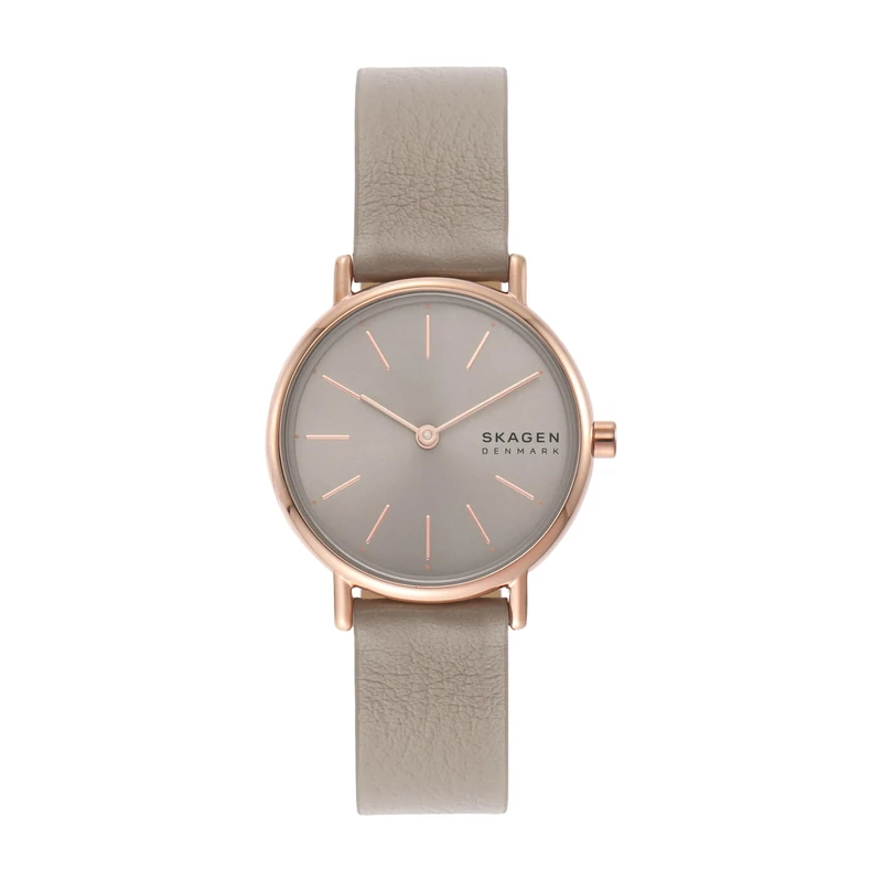 Skagen Watch for Women Signatur Lille, Two Hand movement, 30mm Rose Gold Recycled Stainless Steel (At Least 50%) case with a Eco Leather strap, SKW3060
