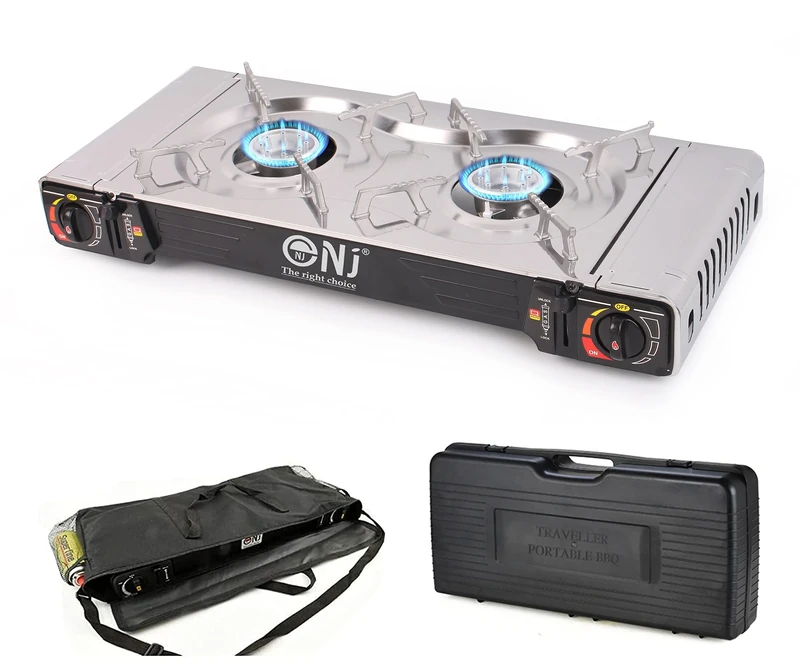 NJ SG-2S Double Burner Camping Stove - Portable Butane Gas Cooker with Case and Bag