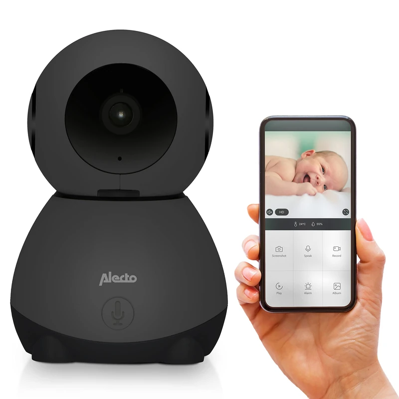 Alecto SMARTBABY10BK WiFi Baby Monitor with Camera HD 1080p - Indoor Smart Baby Monitor with Mobile Phone Control - For Home and Travel, Video Baby Monitor Camera and Audio/Alarm - Black