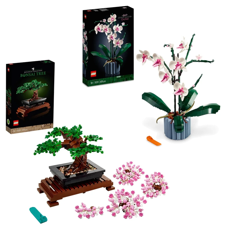 LEGO 10311 Icons Orchid Artificial Plant Building Set with Flowers & 10281 Icons Bonsai Tree Set for Adults, Home Décor DIY Projects, Relaxing Creative Activity Gift Idea, Botanical Collection