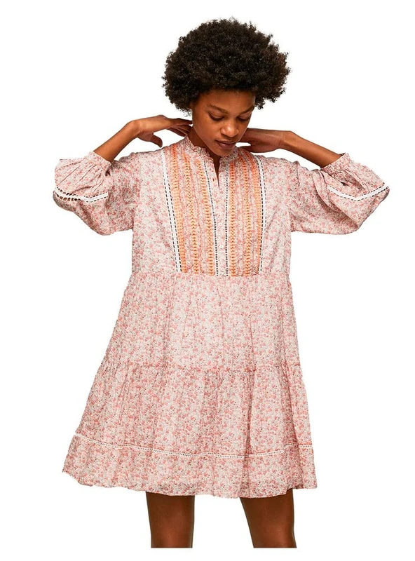 Pepe Jeans Women's Mini Dress, Multicolour (Multi), XS, Cotton, Long Sleeve, Boat Neck, Strappy Back, Loose Fit, Cocktail - Image 1
