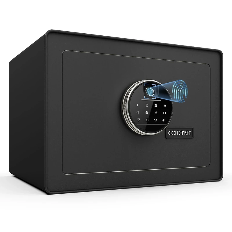 GOLDENKEY Digital Security Safe and Lock Box,Small Safe box for Money, Fingerprint Lock,Perfect for Home Office Hotel Business Jewelry Gun Use Storage,0.5 Cubic Feet,Black