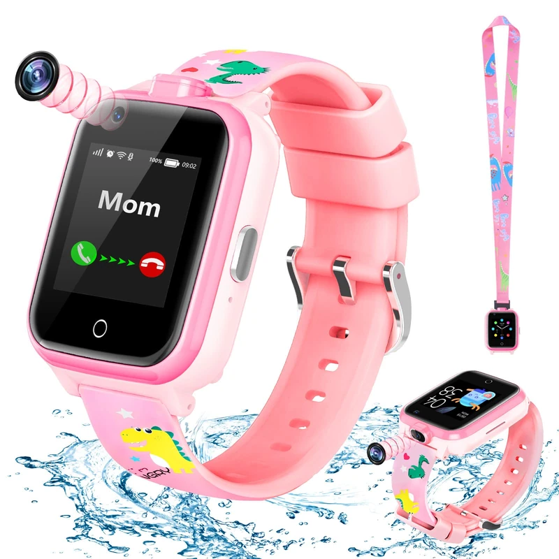 LiveGo Smart Watch for Children, 4G Safe Smartwatch with Two Cameras, GPS Tracker, SOS Call for Children, Students Aged 4-12 Years, Birthday Gifts School Day (T13 Pink)