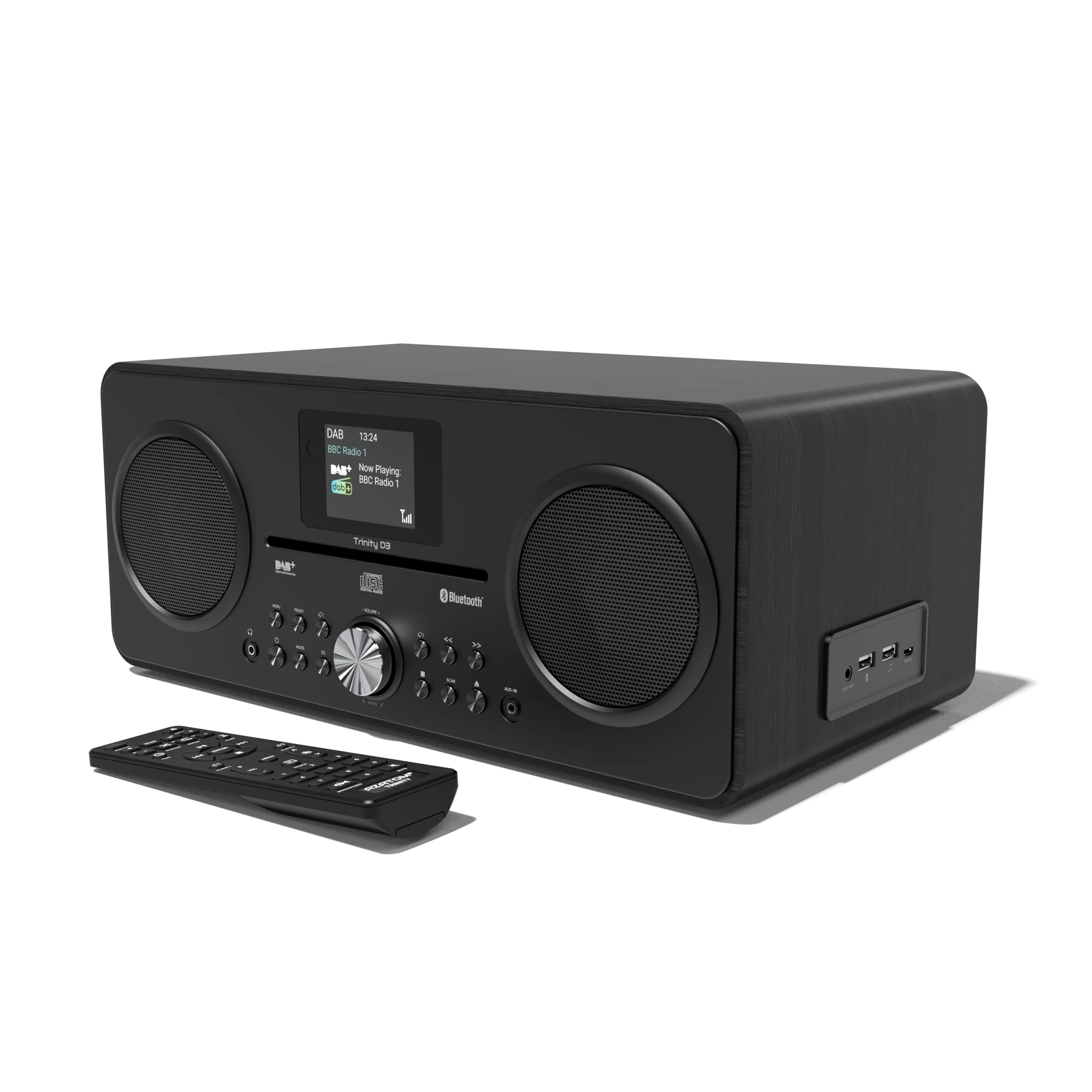 DAB/DAB+ & FM Digital Radio with CD Player | Bluetooth & USB MP3 Player | Premium Sound | Remote Control | Mains Powered | Perfect for the Home or Office | AZATOM Trinity D3 (All Black)