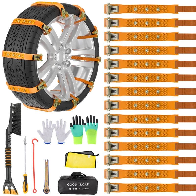 Snow Chains, Anti Slip, Non-metallic, Emergency Tire Chains Suitable for Cars, Trucks, Pickup, SUVs with Tire Width of 165-255mm(14 Pack, Yellow)
