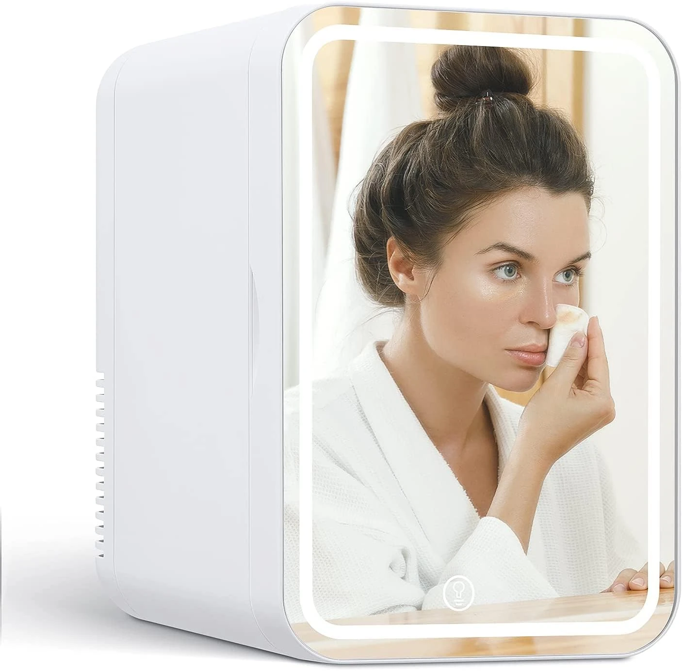 Alivio 8L Portable Mini Fridge for Home Office Car Makeup, HD Mirror with Warm LED Light, Cosmetic Refrigerator for Indoor Outdoor Makeup