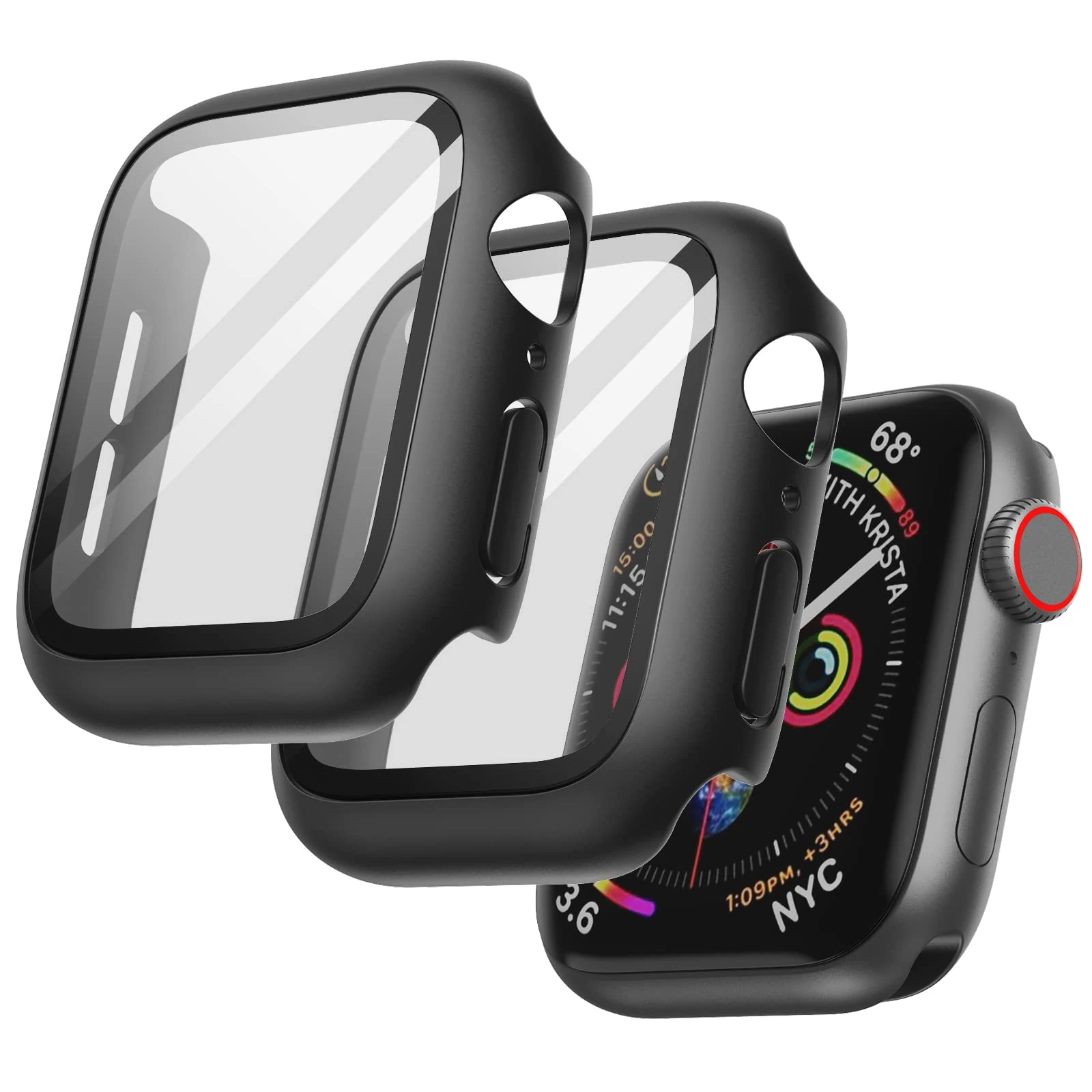 JETech Case with Screen Protector for Apple Watch SE 3/2/1 (2025/2022/2020) / Series 6 5 4 44mm, Overall Protective Cover, Built-in Tempered Glass Film High Sensitivity, 2 Pack (Black)