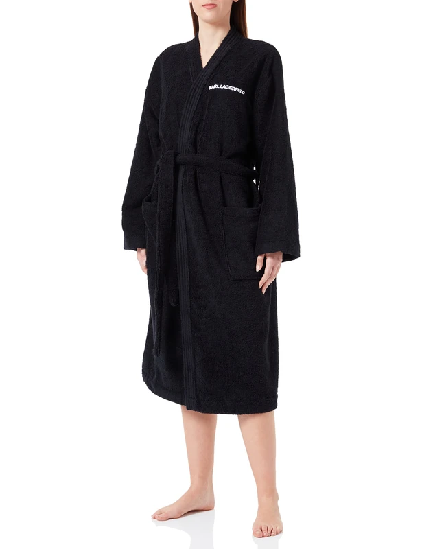 KARL LAGERFELD Women's Ikonik 2.0 Bathrobe, Black, Medium