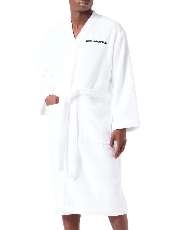 KARL LAGERFELD Men's Ikonik 2.0 Bathrobe, White, XL