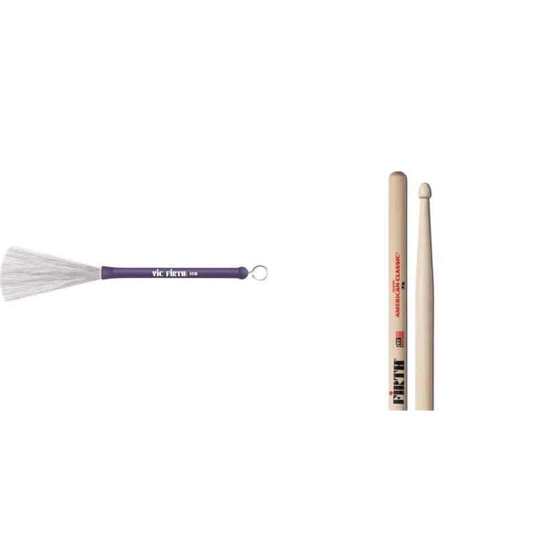 Vic FIrth - Heritage Brushe - Retractable - Steel Wire - Purple Handle & Vic FIrth - American Classic® Drumsticks 7A - American Hickory - Wood Tip