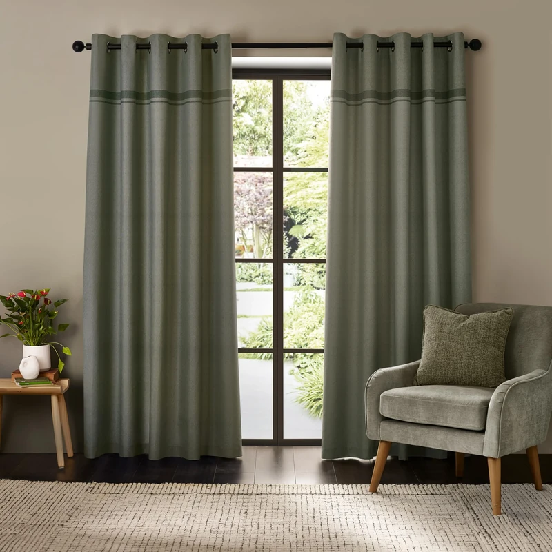 Catherine Lansfield Melville 66x90 Inch Lined Eyelet Curtains Two Panels Green