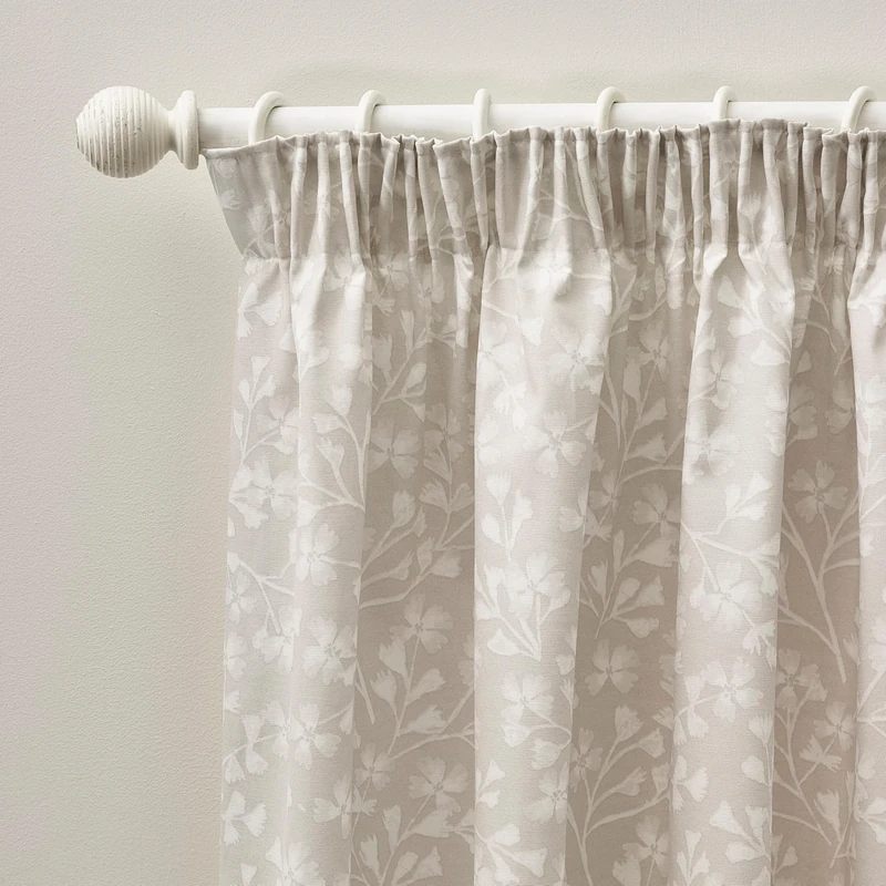 Catherine Lansfield Brooke Floral 66x72 Inch Lined Pencil Pleat Curtains Two Panels Natural