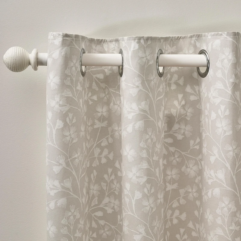 Catherine Lansfield Brooke Floral 90x90 Inch Lined Eyelet Curtains Two Panels Natural