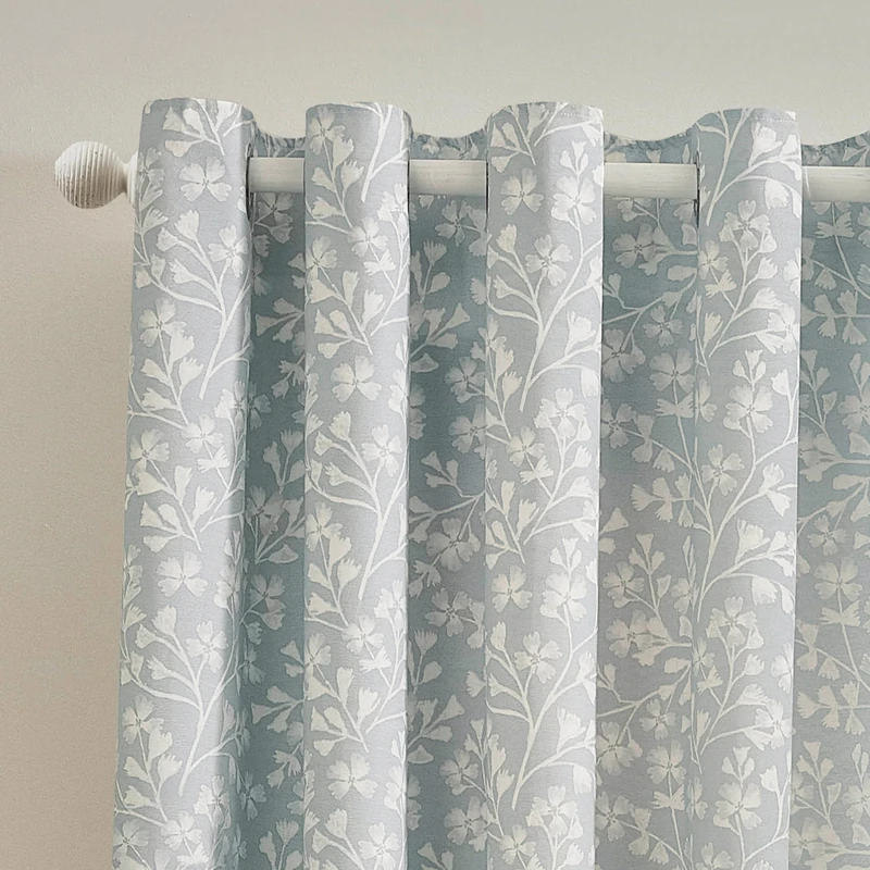 Catherine Lansfield Brooke Floral 66x90 Inch Lined Eyelet Curtains Two Panels Duck egg Blue - Image 1