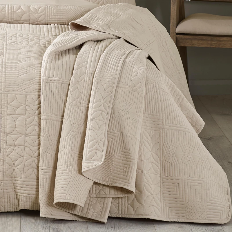 Catherine Lansfield Folkstone Geo 220x230cm Bedspread Natural - Image 1