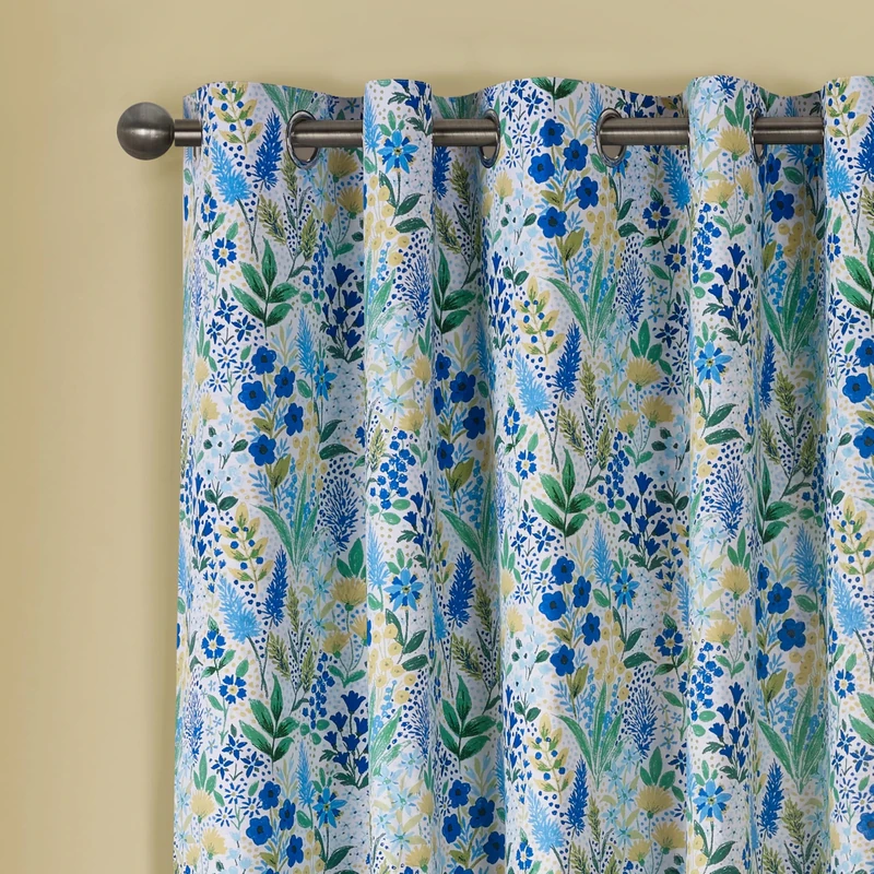 Catherine Lansfield Tilly Floral Fully Reversible 66x90 Inch Eyelet Curtains Two Panels Blue