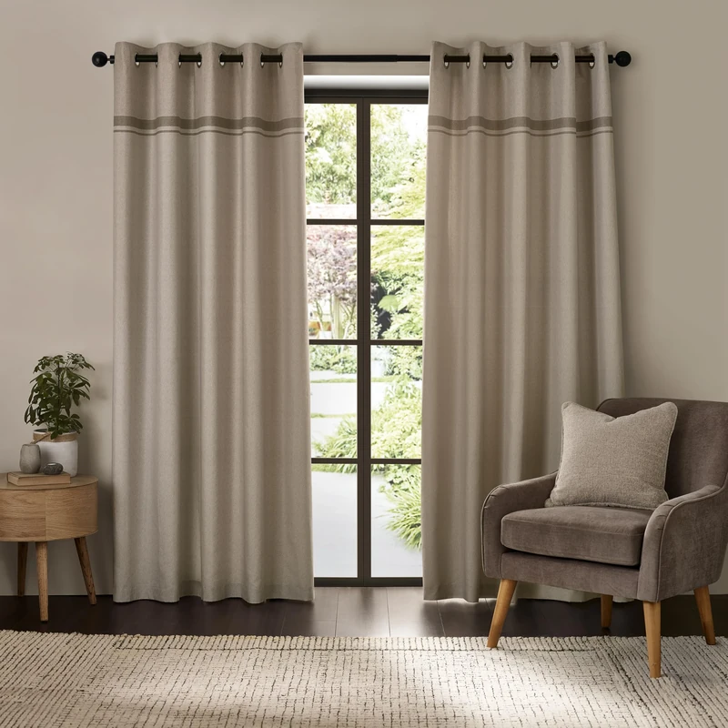 Catherine Lansfield Melville 90x90 Inch Lined Eyelet Curtains Two Panels Natural