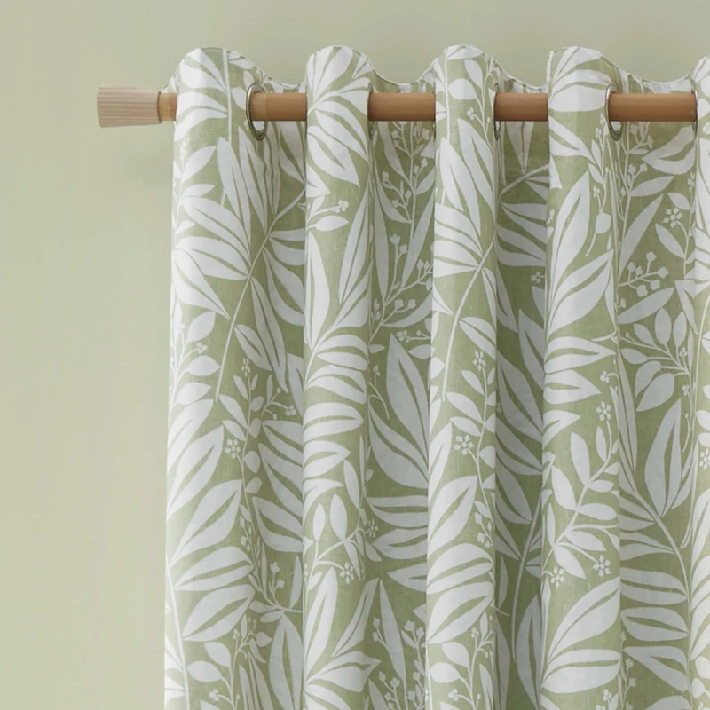 Catherine Lansfield Sorrel Leaf 66x90 Inch Fully Reversible Eyelet Curtains Two Panels Green