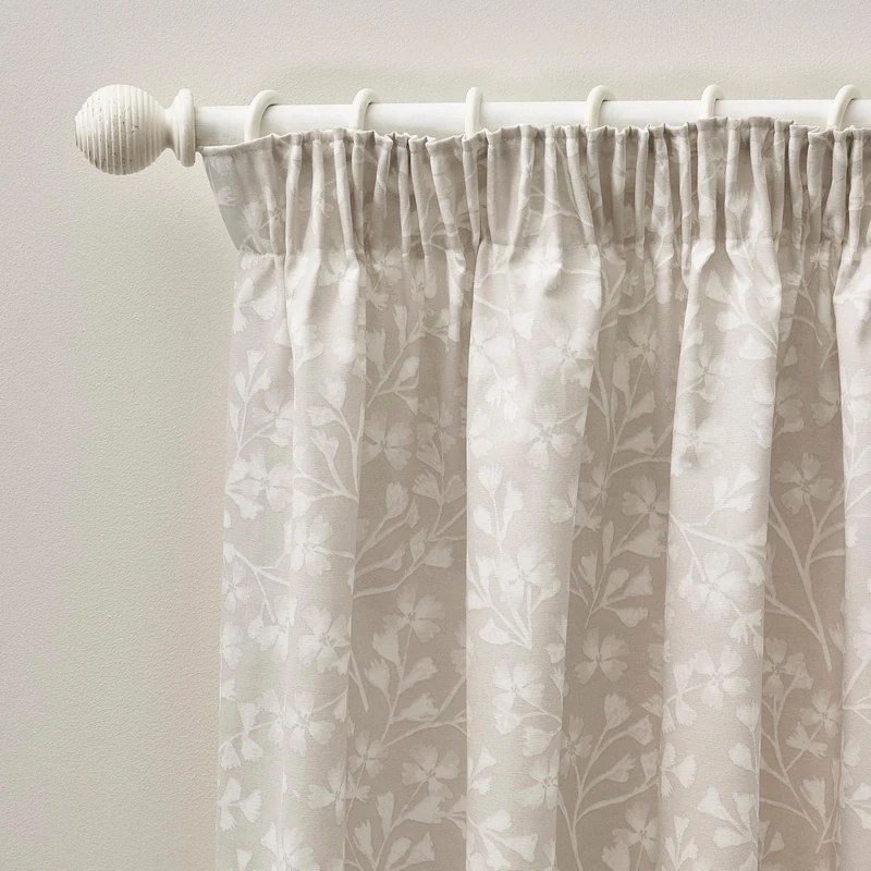 Catherine Lansfield Brooke Floral 90x90 Inch Lined Pencil Pleat Curtains Two Panels Natural