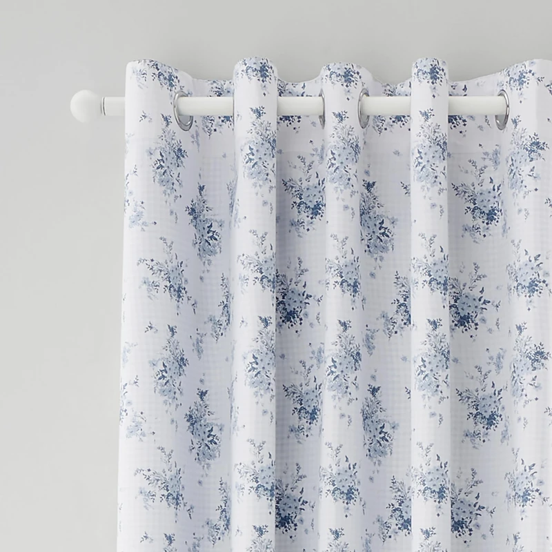 Catherine Lansfield Lucie Floral Frill Fully Reversible 66x90 Inch Eyelet Curtains Two Panels Blue
