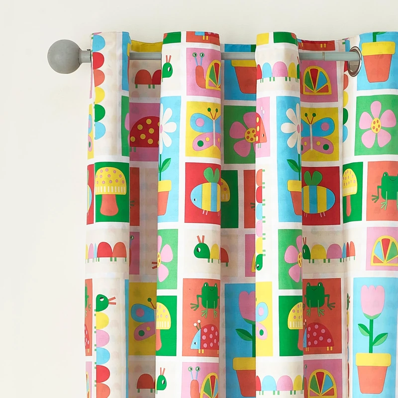 Catherine Lansfield Kids Curious Caterpillar Fully Reversible 66x72 Inch Eyelet Curtains Two Panels Bright