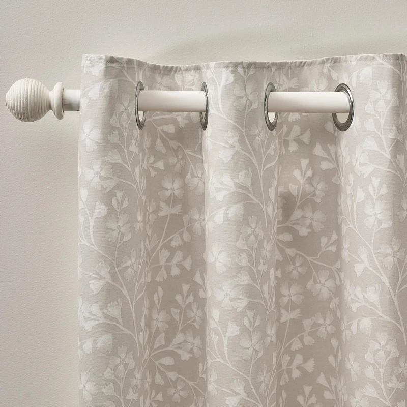 Catherine Lansfield Brooke Floral 66x90 Inch Lined Eyelet Curtains Two Panels Natural