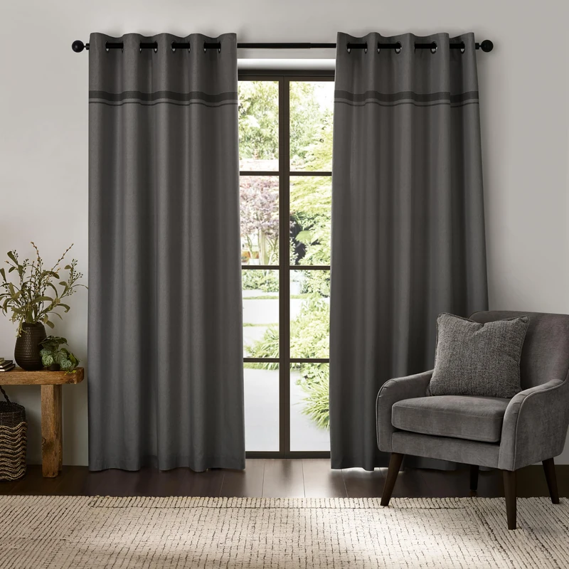 Catherine Lansfield Melville 90x90 Inch Lined Eyelet Curtains Two Panels Grey
