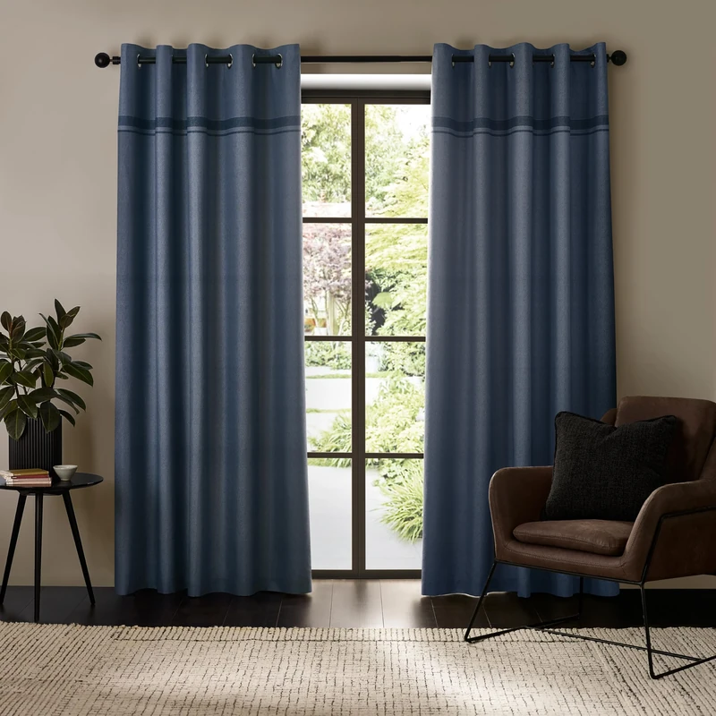 Catherine Lansfield Melville 90x90 Inch Lined Eyelet Curtains Two Panels Blue