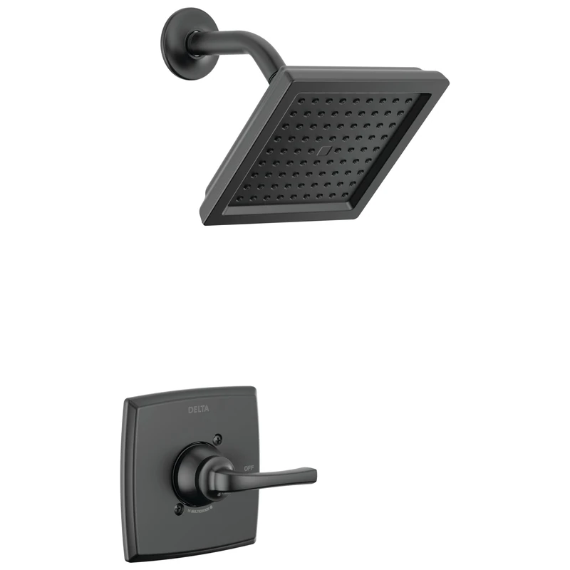 Delta Faucet Geist 14 Series Black Shower Faucet Kit, Single-Spray Matte Black Shower Head, Complete with Trim, Valve, Installation Hardware