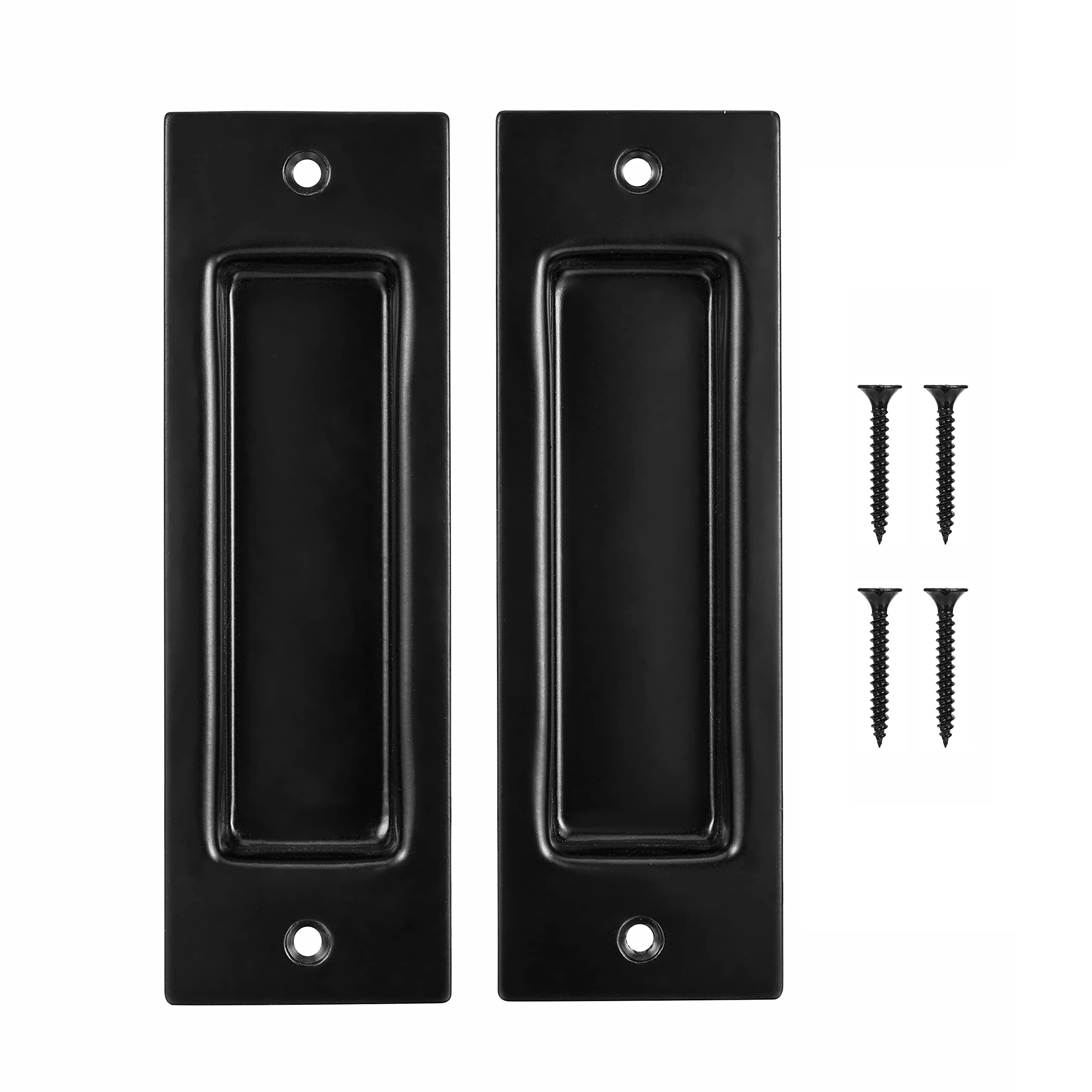 Lpraer 2 Packs 6.5'' Sliding Barn Door Handles, Finger Flush Pulls for Closet Door, Rectangular Recessed Invisible Flat Pulls, Garage Cabinet Drawer, Matte Black, (IIUS00333(FBA)-HAC01960)