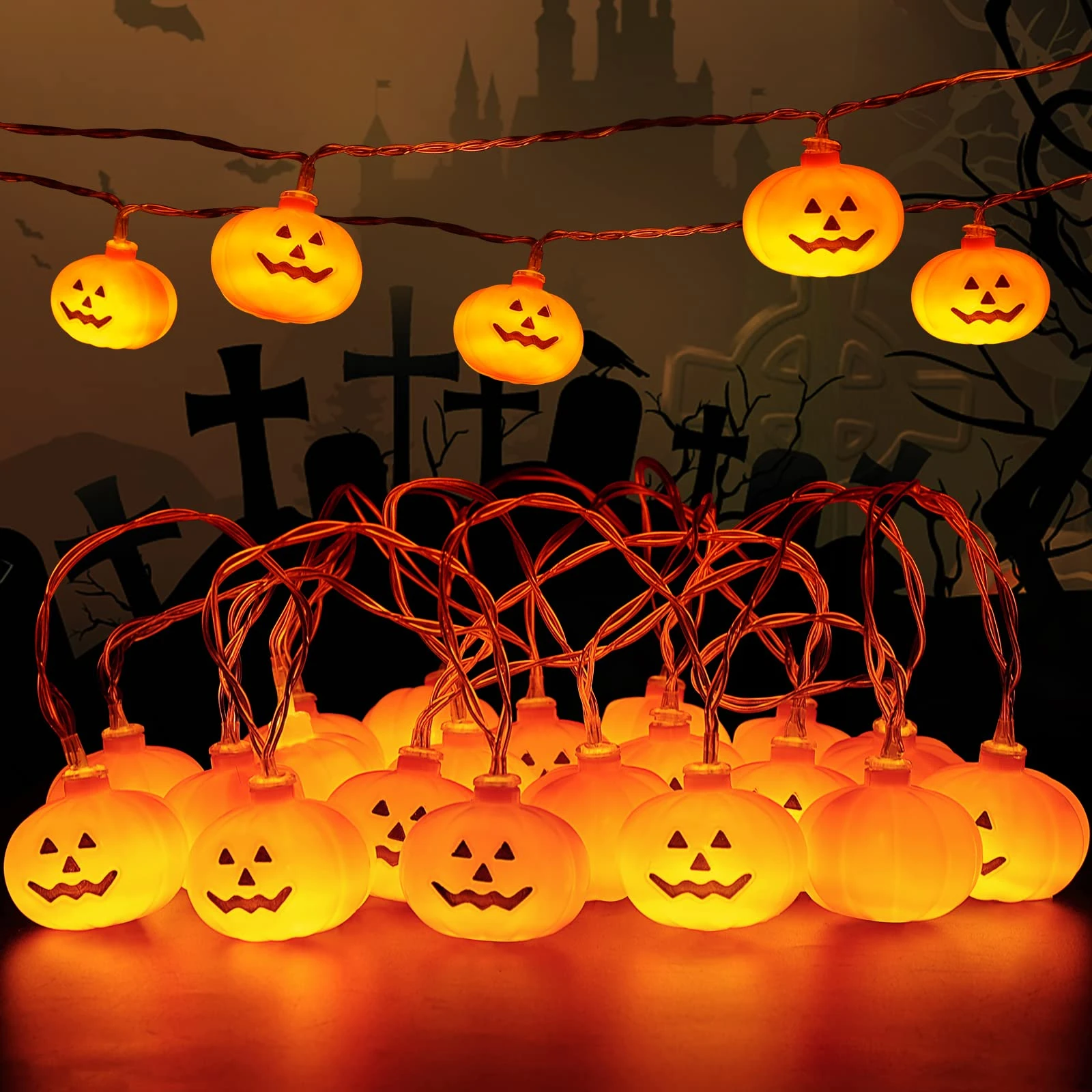 Roxemire Halloween Pumpkin String Lights 3 Metres 20 Pieces for Room Garden Decoration, 2 Modes Halloween Decoration Lights for Indoor Outdoor Decoration