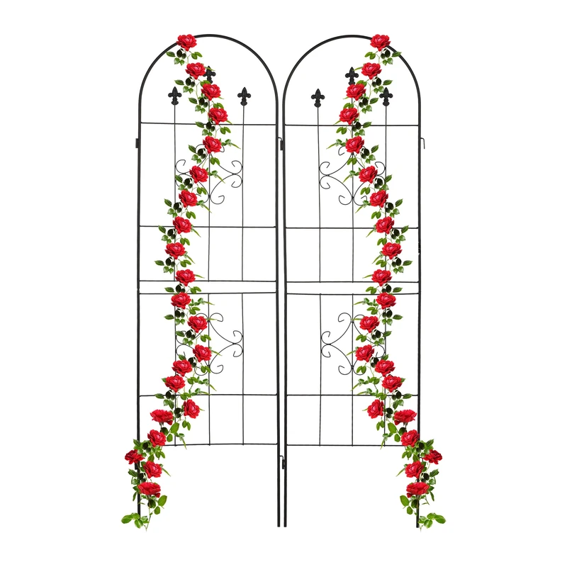 Relaxdays Garden Trellis, Set of 2, 180 x 50 cm, Metal, Support for Climbing Plants, Free-Standing, Rose Frame, Black