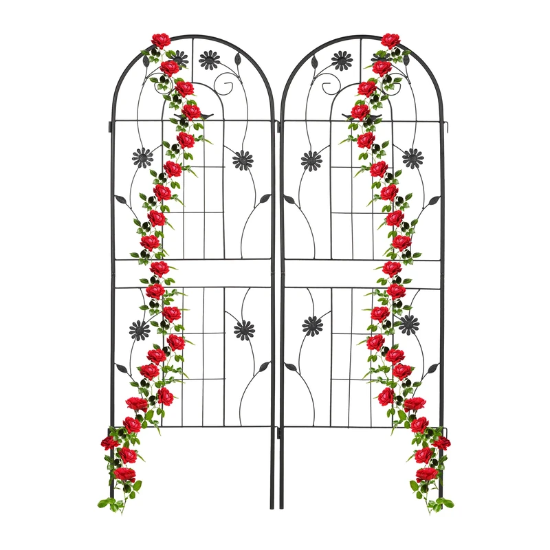 Relaxdays Garden Trellis, Set of 2, HxW 150 x 50 cm, Metal, Support for Climbing Plants, Ground Stake, Rose Frame, Black