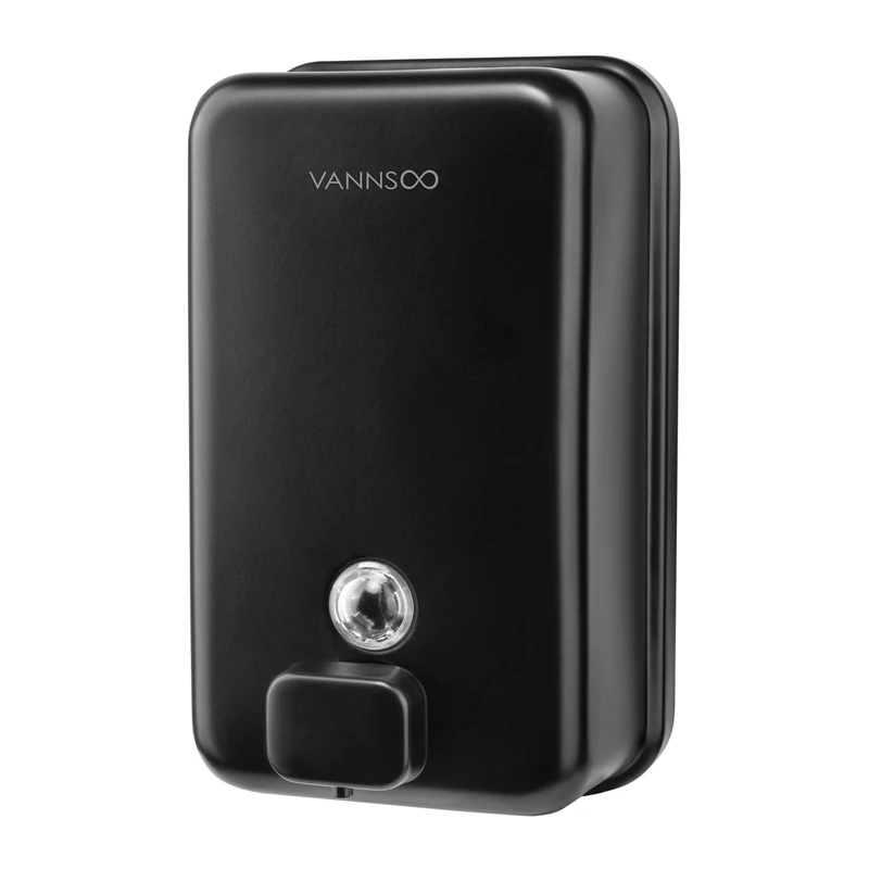VANNSOO Wall Mounted Hand Soap Dispenser Bathroom, 1200ml 40oz Commercial Stainless Steel Black Liquid Soap Dispenser Wall Mount (Vertical Black)