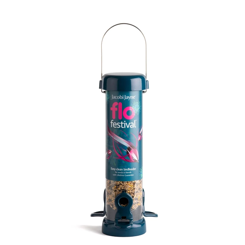 Garden Bird Feeders - Jacobi Jayne® flo™ Festival Hanging, Easy-clean Bird Feeder For sunflower Seeds - Metal bird feeder, Blue, Small sunflower heart feeder