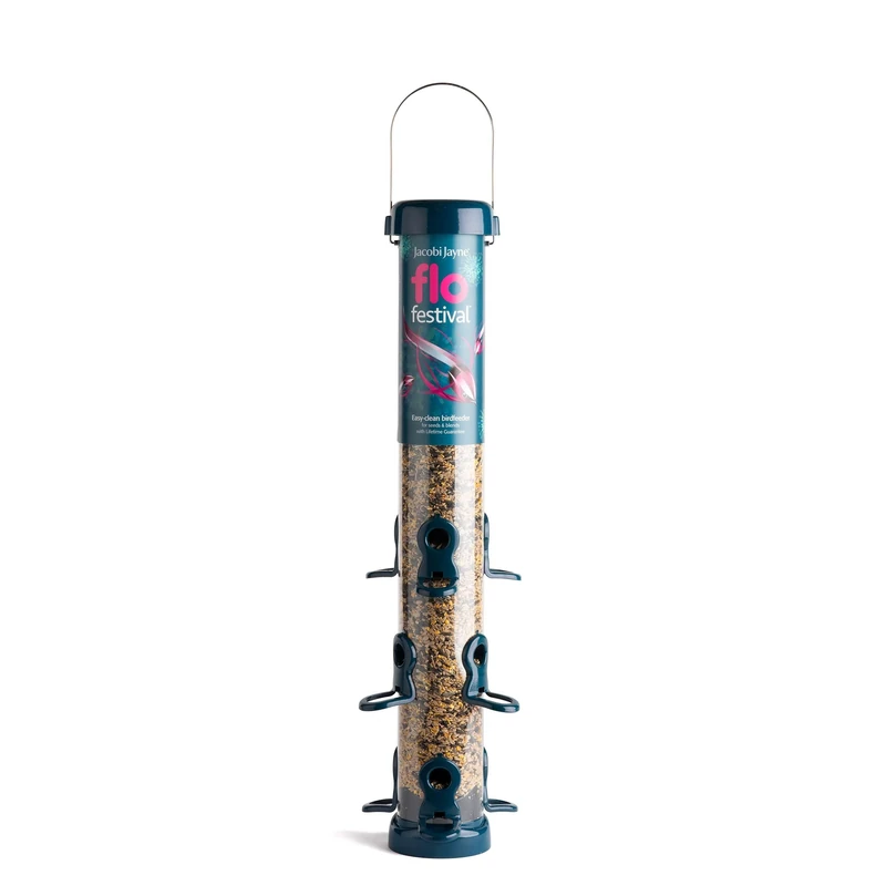 Garden Bird Feeders - Jacobi Jayne® flo™ Festival Hanging, Easy-clean Bird Feeder For sunflower Seeds - Metal bird feeder, Blue, Large sunflower heart feeder