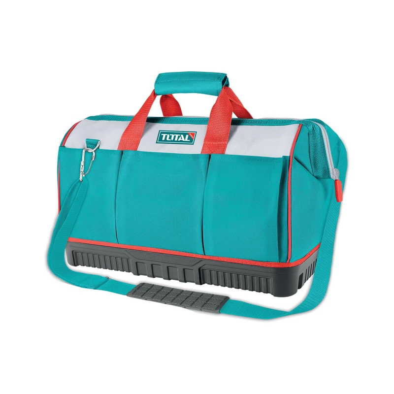TOTAL - Canvas Tool Bag Model THT16163 | Reinforced with Rubber Base | Supports up to 20 kg | Handles and Adjustable Shoulder Strap | Internal Pockets | Measures 41 x 25 x 26 cm | Polyester | Blue