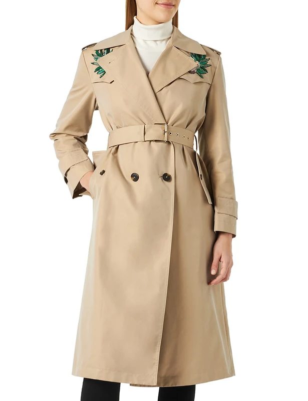 Pinko Women's Astrid Abito Neoprene Fluido Trench Coat, Cb2_Beige Safari, 36